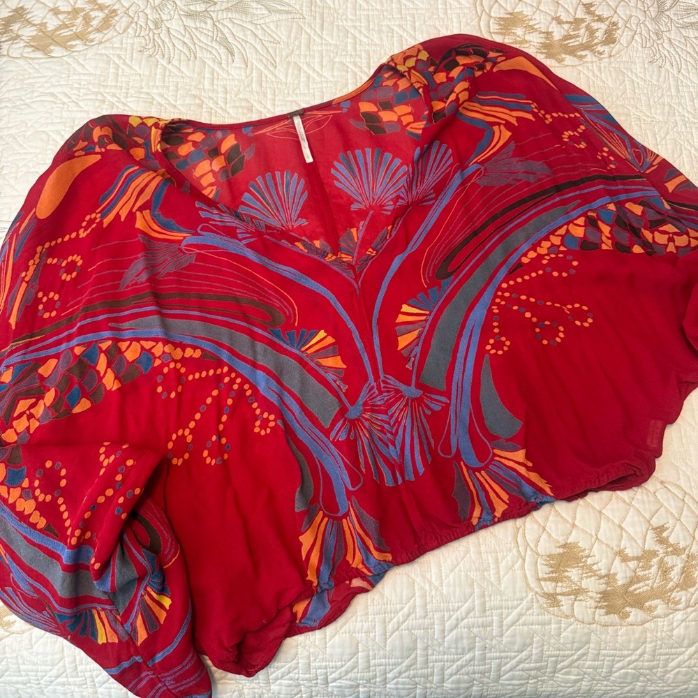 Free People Beneath The Sea Sheer Shell Blouse Large Red
